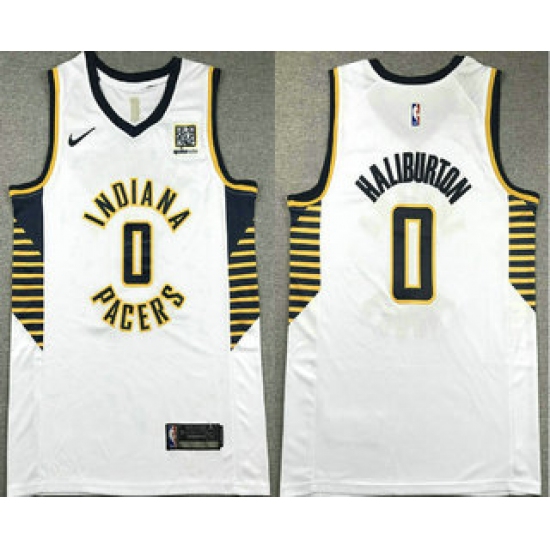 Personalized Men’s Indiana Pacers #0 Tyrese Haliburton White Association Edition Sponsor Stitched Jersey