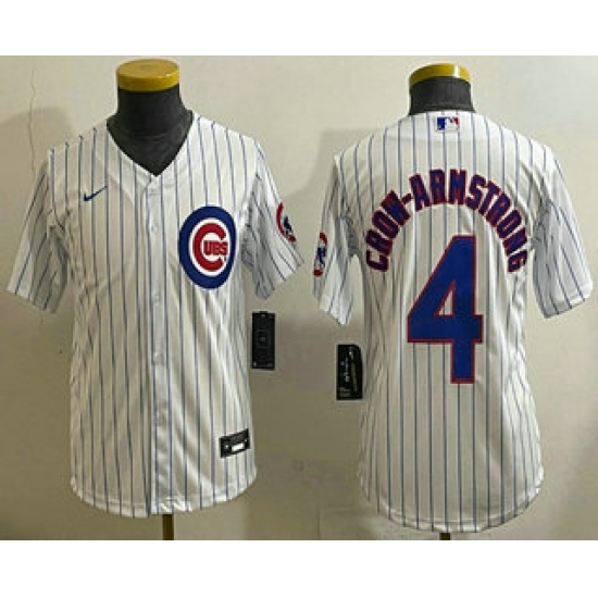 Personalized Youth Chicago Cubs #4 Pete Crow Armstrong White Limited Stitched Jersey