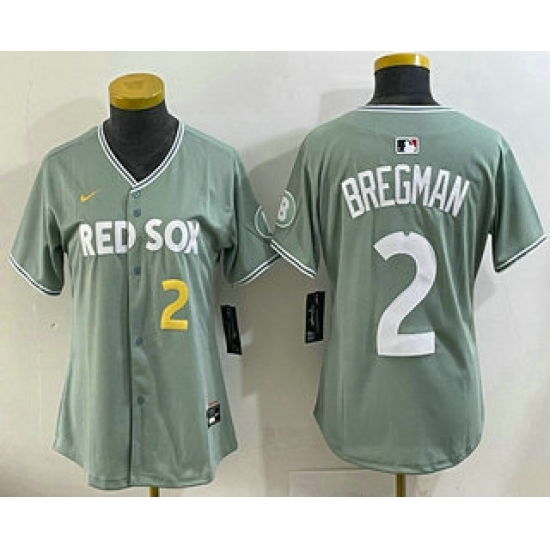 Personalized Women’s Boston Red Sox #2 Alex Bregman Light Green 2025 City Connect Player Name Limited Jersey