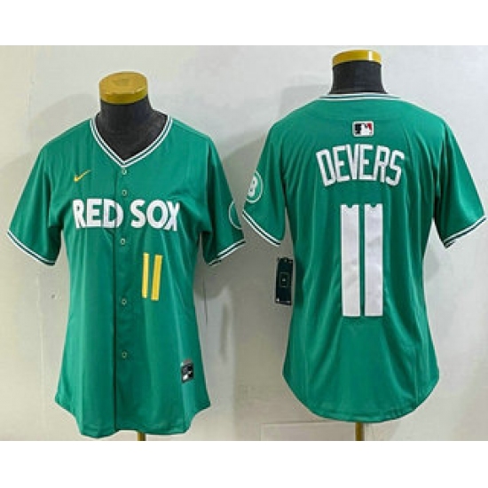 Personalized Women’s Boston Red Sox #11 Rafael Devers Green 2025 City Connect Player Name Limited Jersey