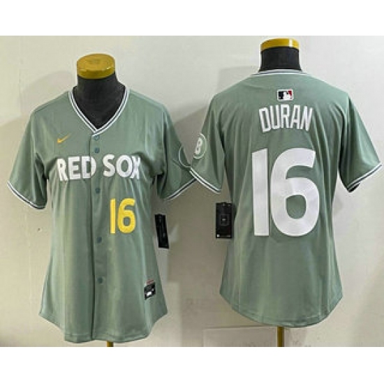 Personalized Women’s Boston Red Sox #16 Jarren Duran Light Green 2025 City Connect Player Name Limited Jersey