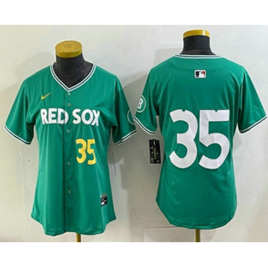 Personalized Women’s Boston Red Sox #35 Garrett Crochet Green 2025 City Connect Limited Jersey