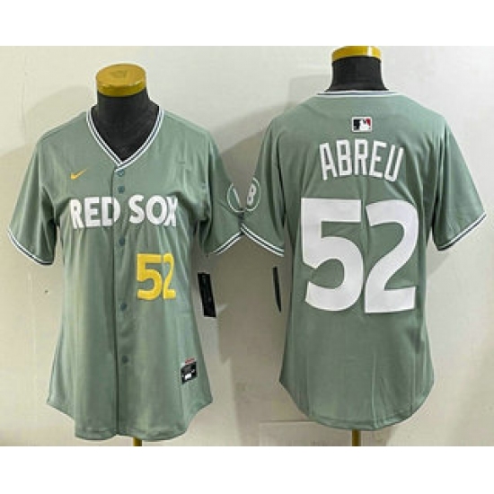 Personalized Women’s Boston Red Sox #52 Wilyer Abreu Light Green 2025 City Connect Player Name Limited Jersey