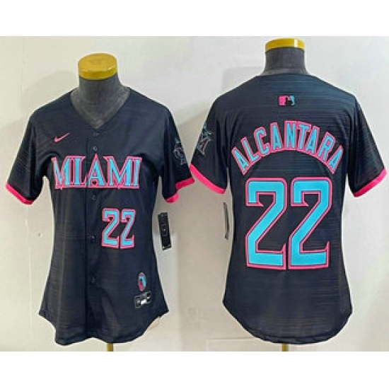 Personalized Women’s Miami Marlins #22 Sandy Alcantara Number Black 2025 City Connect Limited Stitched Jersey