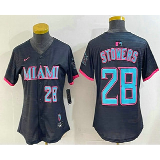 Personalized Women’s Miami Marlins #28 Kyle Stowers Number Black 2025 City Connect Limited Jersey