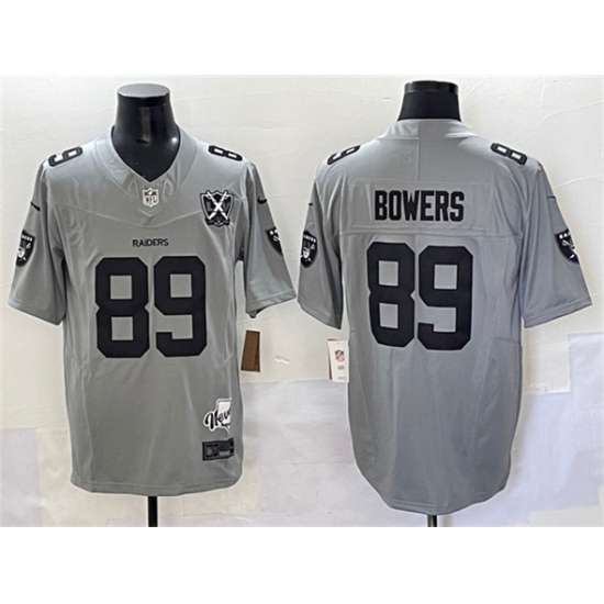 Personalized Men’s Las Vegas Raiders #89 Brock Bowers Gray 2024 F.U.S.E With Nevada Silver Stat And 65th Anniversary Stitched Football Jersey
