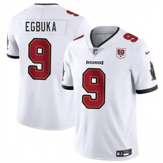 Personalized Men’s Tampa Bay Buccaneers #9 Emeka Egbuka White 2025 Draft 50th Anniversary Untouchable Limited Football Stitched Jersey