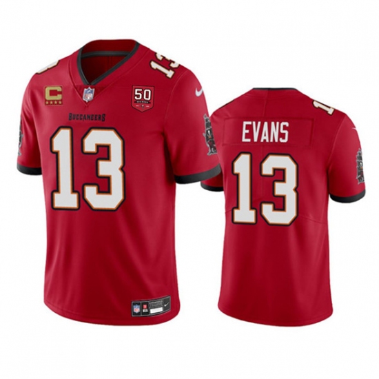 Personalized Men’s Tampa Bay Buccaneers #13 Mike Evans Red 2025 50th Anniversary And 4-Star C Untouchable Limited Football Stitched Jersey