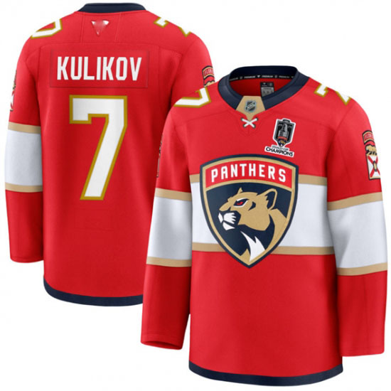 Personalized Men’s Florida Panthers #7 Dmitry Kulikov Red Home 2025 Stanley Cup Champions Stitched Jersey