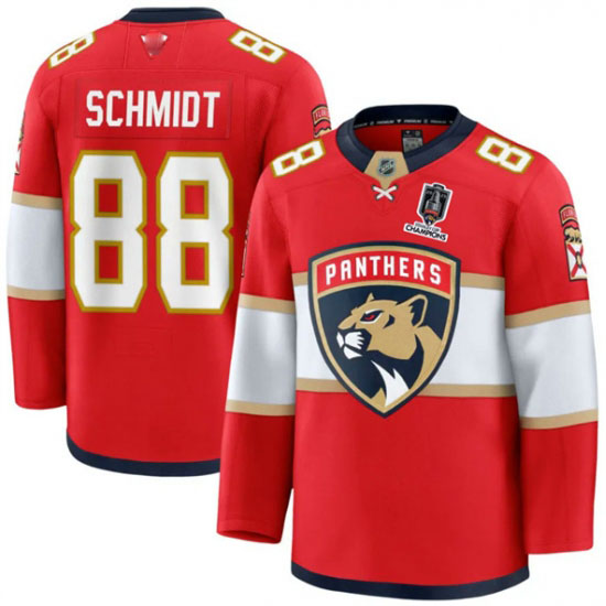 Personalized Men’s Florida Panthers #88 Nate Schmidt Red Home 2025 Stanley Cup Champions Stitched Jersey