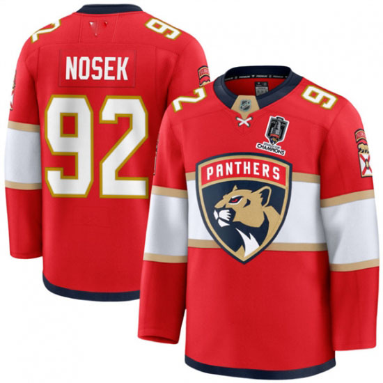 Personalized Men’s Florida Panthers #92 Tomas Nosek Red Home 2025 Stanley Cup Champions Stitched Jersey