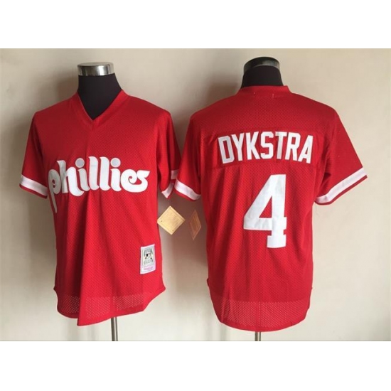 Personalized Men’s Philadelphia Phillies #4 Lenny Dykstra Mitchell and Ness Red 1991 Throwback Stitched MLB Jersey