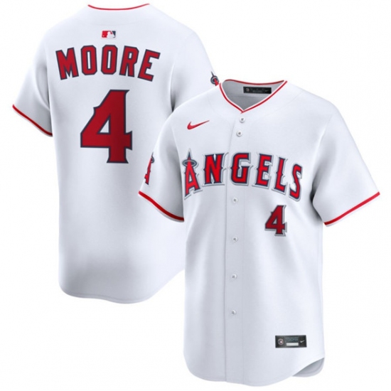 Personalized Men’s Los Angeles Angels #4 Christian Moore White Home Limited Stitched Baseball Jersey
