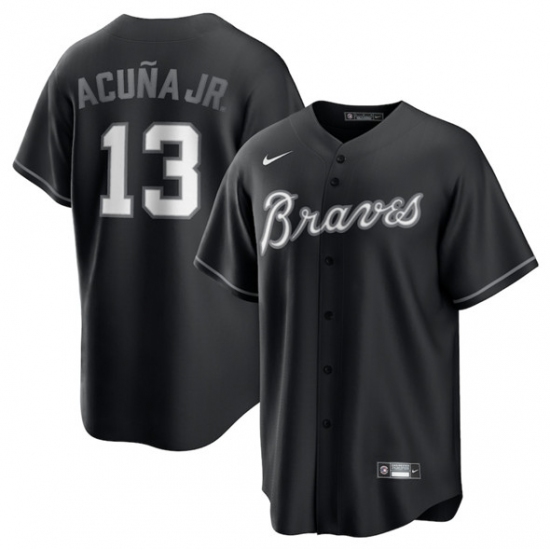 Personalized Men’s Atlanta Braves #13 Ronald Acuna Jr. Black Lights Out Limited Stitched Baseball Jersey