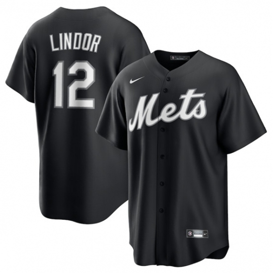 Personalized Men’s New York Mets #12 Francisco Lindor Black Lights Out Limited Stitched Baseball Jersey