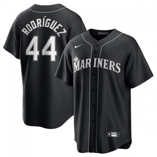 Personalized Men’s Seattle Mariners #44 Julio Rodriguez Black Lights Out Limited Stitched Baseball Jersey