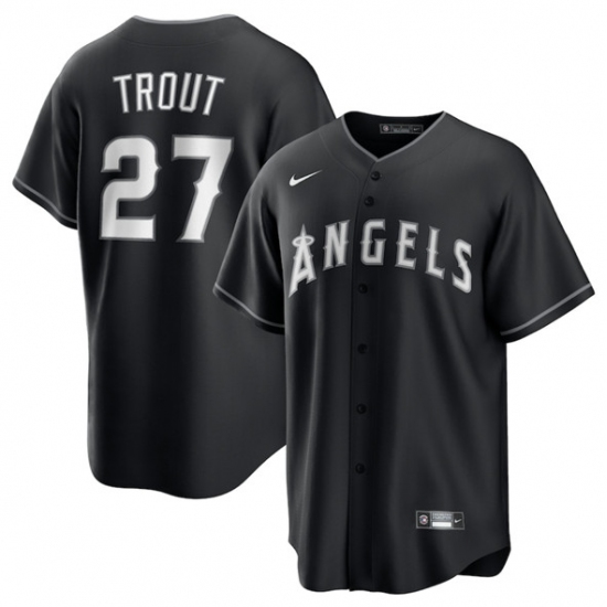 Personalized Men’s Los Angeles Angels #27 Mike Trout Black Lights Out Limited Stitched Baseball Jersey