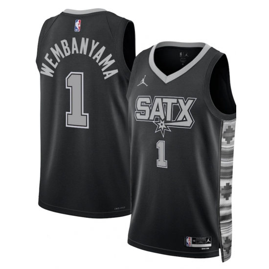 Personalized Men’s San Antonio Spurs #1 Victor Wembanyama Black 2025 Statement Edition Stitched Basketball Jersey