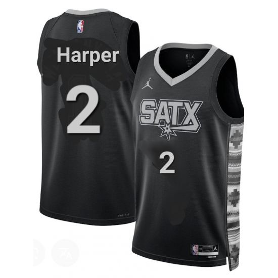 Personalized Men’s San Antonio Spurs #2 Dylan Harper Gray Black Statement Edition Stitched Basketball Jersey