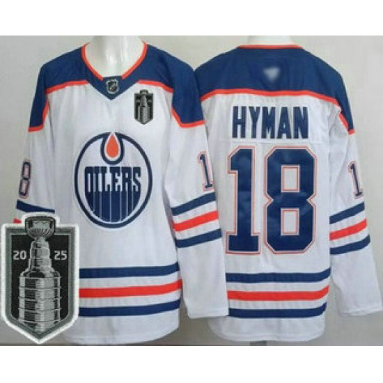 Personalized Men’s Edmonton Oilers #18 Zach Hyman White 2025 Stanley Cup Final Authentic Jersey