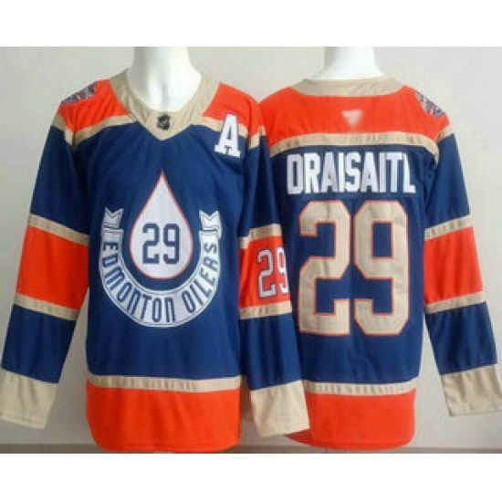 Personalized Men’s Edmonton Oilers #29 Leon Draisaitl Blue Heritage Classic Authentic Jersey