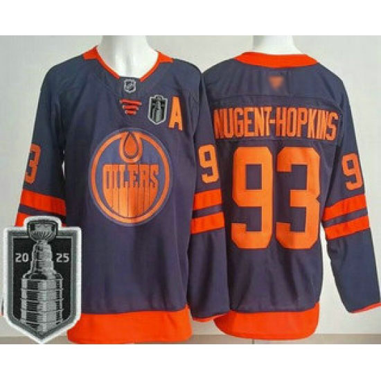 Personalized Men’s Edmonton Oilers #93 Ryan Nugent Hopkins Navy 2025 Stanley Cup Final Authentic Jersey