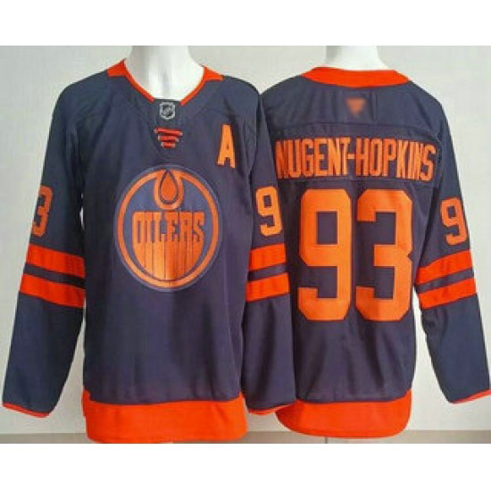 Personalized Men’s Edmonton Oilers #93 Ryan Nugent Hopkins Navy Authentic Jersey