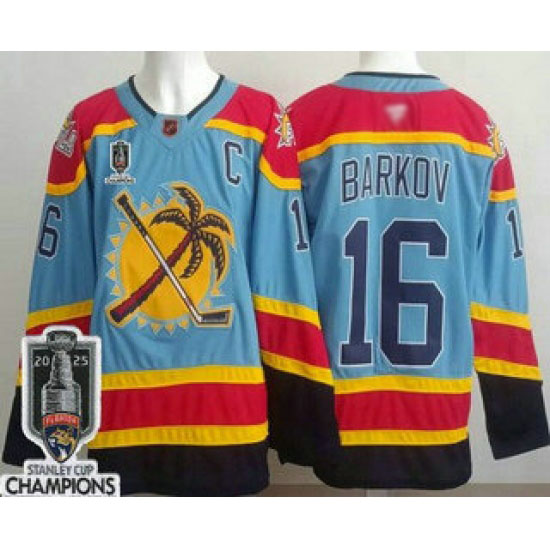 Personalized Men’s Florida Panthers #16 Aleksander Barkov Blue 2025 Stanley Cup Champions Authentic Jersey