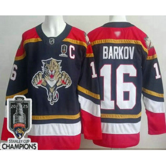Personalized Men’s Florida Panthers #16 Aleksander Barkov Navy 2025 Stanley Cup Champions Authentic Jersey