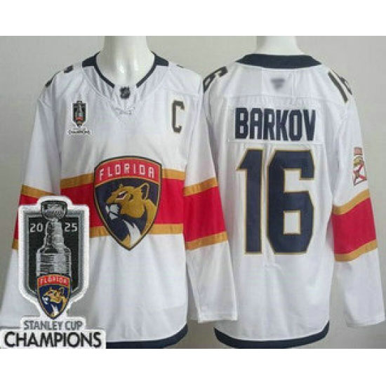 Personalized Men’s Florida Panthers #16 Aleksander Barkov White 2025 Stanley Cup Champions Authentic Jersey