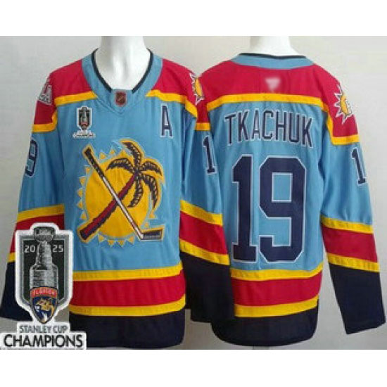 Personalized Men’s Florida Panthers #19 Matthew Tkachuk Blue 2025 Stanley Cup Champions Authentic Jersey