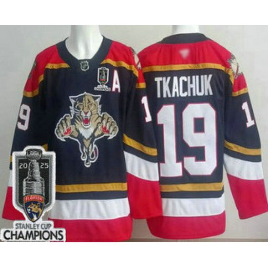 Personalized Men’s Florida Panthers #19 Matthew Tkachuk Navy 2025 Stanley Cup Champions Authentic Jersey