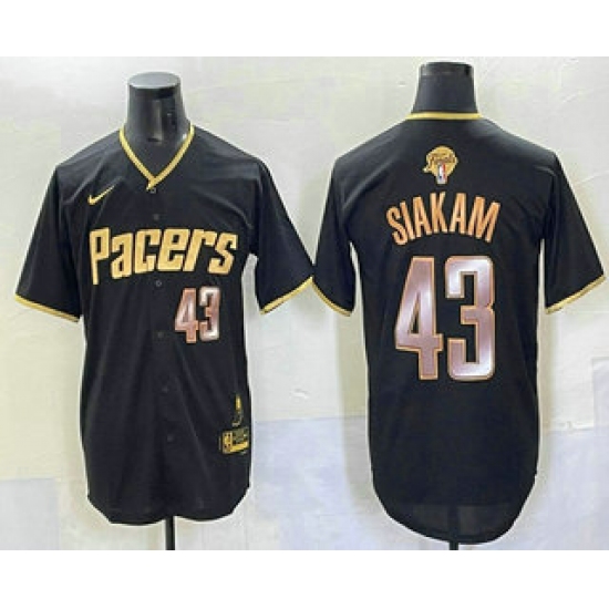 Personalized Men’s Indiana Pacers #43 Pascal Siakam Black Gold 2025 Finals Stitched Baseball Jersey