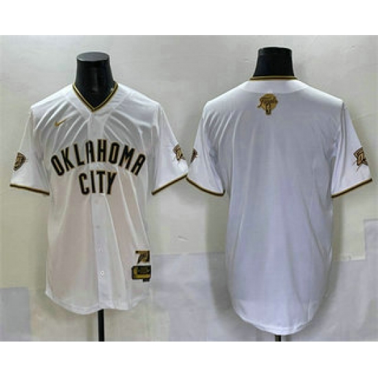 Personalized Men’s Oklahoma City Thunder Blank White Gold 2025 Finals Stitched Baseball Jersey