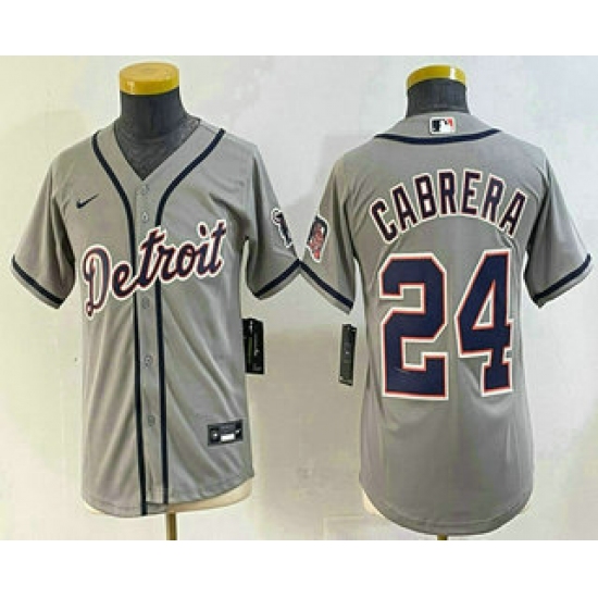 Personalized Youth Detroit Tigers #24 Miguel Cabrera Grey Cool Base Stitched Jersey