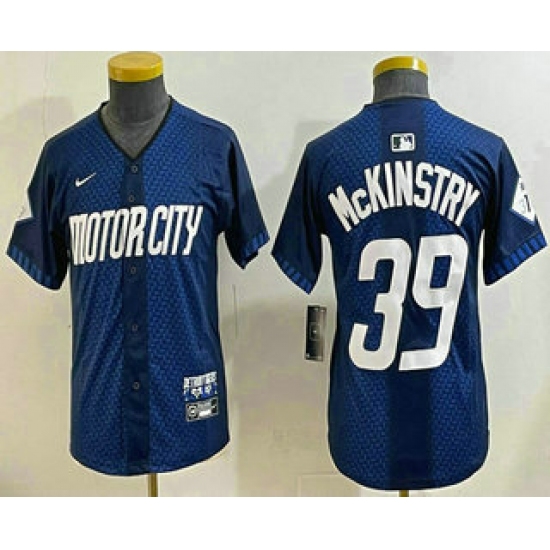 Personalized Youth Detroit Tigers #39 Zach McKinstry 2024 Navy City Connect Cool Base Limited Stitched Jersey
