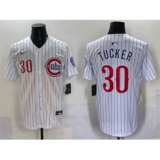 Personalized Men’s Chicago Cubs #30 Kyle Tucker White Pinstripe 2nd Alternate Limited Stitched Baseball Jersey