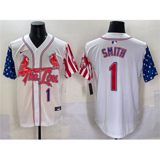 Personalized Men’s St. Louis Cardinals #1 Ozzie Smith White Independence Day Premier Limited Stitched Baseball Jersey