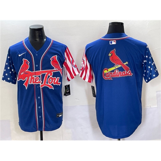 Personalized Men’s St. Louis Cardinals Team Big Logo Royal Independence Day Premier Limited Stitched Baseball Jersey