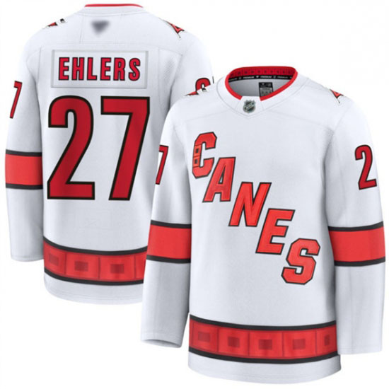 Personalized Men’s Carolina Hurricanes #27 Nikolaj Ehlers White 2024-25 Away Stitched Hockey Jersey