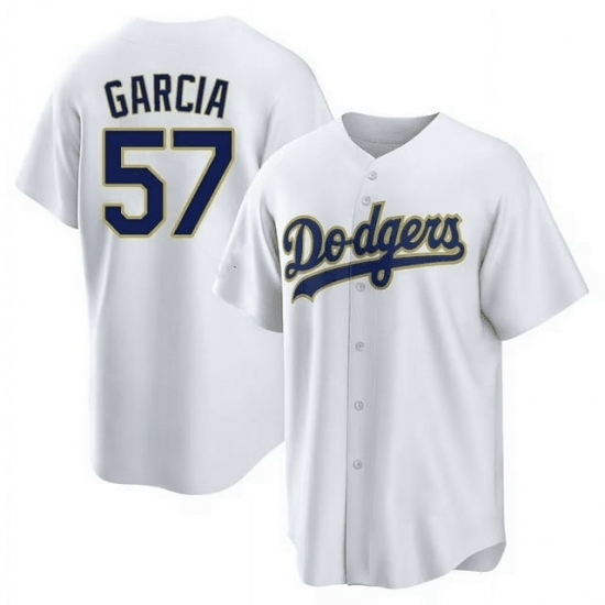 Personalized Men’s Los Angeles Dodgers #57 Luis Garcia White Gold Cool Base Stitched Baseball Jersey