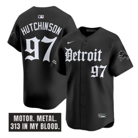 Personalized Men’s Detroit Lions #97 Aidan Hutchinson Black ‘Motor Gothic Edition’ Premier Limited Stitched Jersey