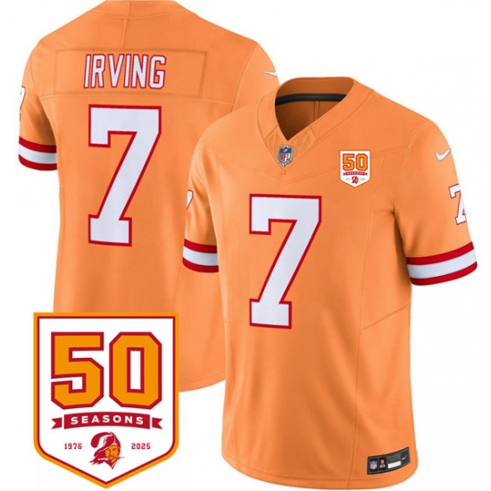 Personalized Men’s Tampa Bay Buccaneers #7 Bucky Irving Orange 2025 F.U.S.E. 50th Anniversary Untouchable Limited Football Stitched Jersey