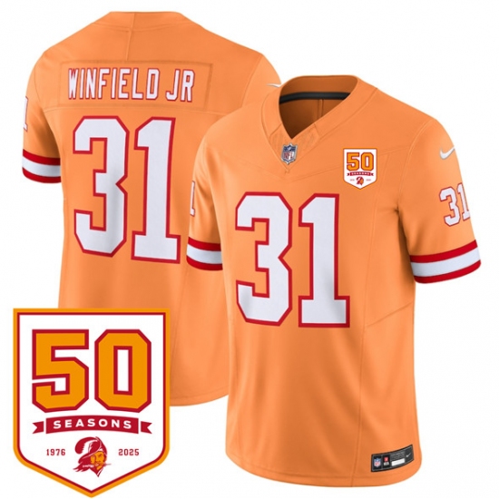 Personalized Men’s Tampa Bay Buccaneers #31 Antoine Winfield Jr. Orange 2025 F.U.S.E. 50th Anniversary Untouchable Limited Football Stitched Jersey