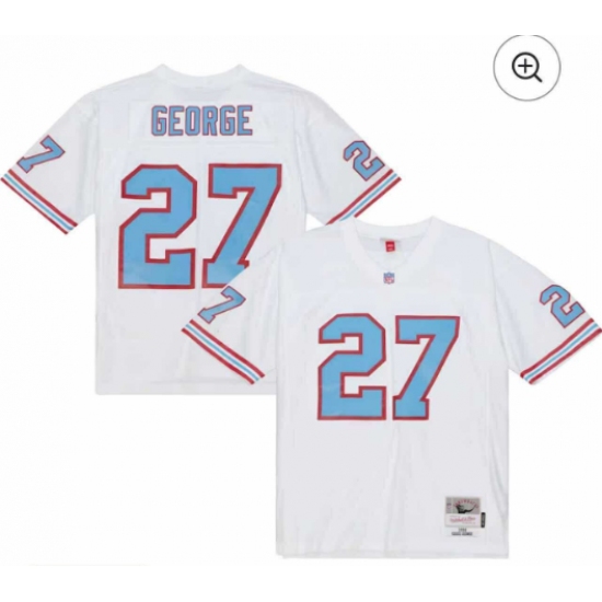 Personalized Men’s Tennessee Titans #27 Eddie George White Mitchell & Ness Stitched Baseball Jersey