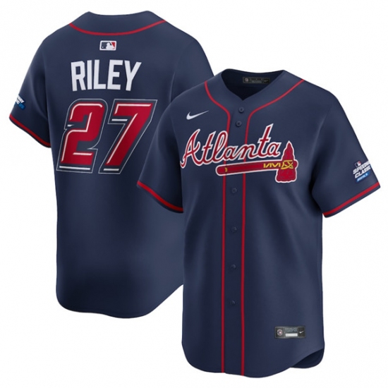 Personalized Men’s Atlanta Braves #27 Austin Riley Navy 2025 Speedway Classic Alternate Limited Stitched Baseball Jerse