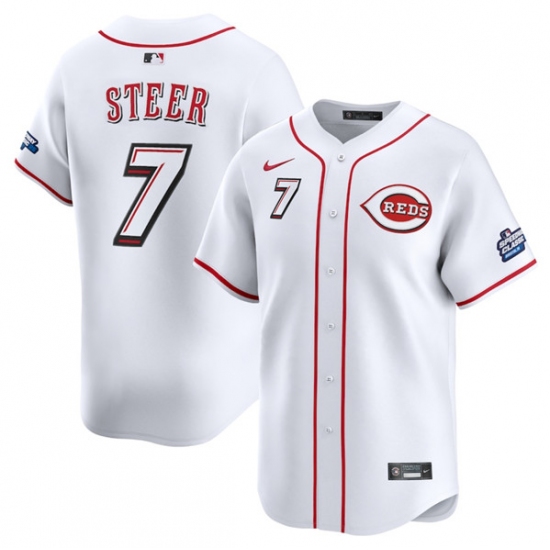 Personalized Men’s Cincinnati Reds #7 Spencer Steer White 2025 Speedway Classic Home Limited Stitched Baseball Jersey