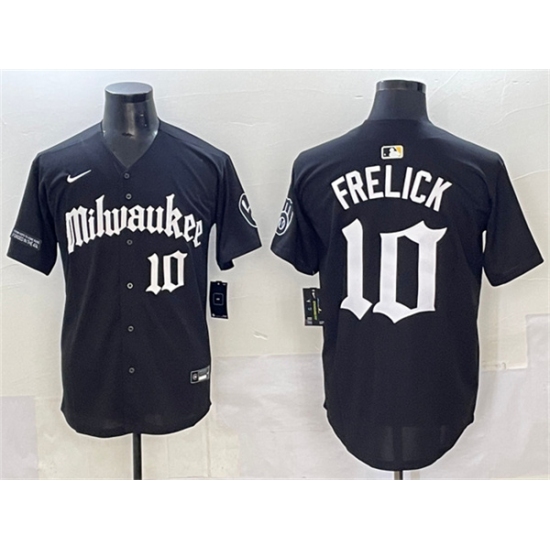 Personalized Men’s Milwaukee Brewers #10 Sal Frelick Black ‘Gothic 414 Shadows Edition’ Premier Limited Stitched Jersey