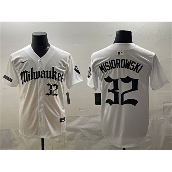 Personalized Men’s Milwaukee Brewers #32 Jacob Misiorowski White ‘Gothic 414 Shadows Edition’ Premier Limited Stitched Jersey