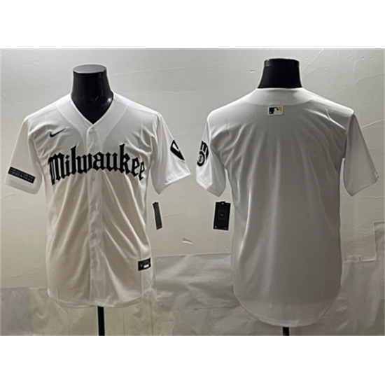 Personalized Men’s Milwaukee Brewers Blank White ‘Gothic 414 Shadows Edition’ Premier Limited Stitched Jersey
